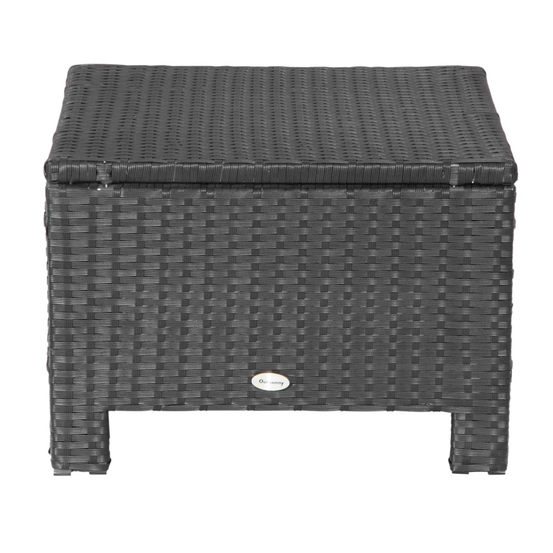 Outsunny Poly Rattan Hocker mit Kissen Gartenhocker Sitzhocker Fußhocker Rattanhocker Balkon Sitzhocker Gartenmöbel Schwarz+Cremeweiß 50 x 50 x 35 cm