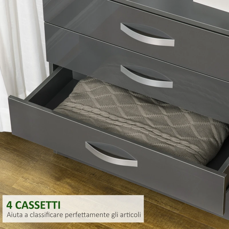 HOMCOM Cassettiera da 4 Cassetti con Maniglie di Metallo, in Truciolato, 75x36x72 cm, Grigio