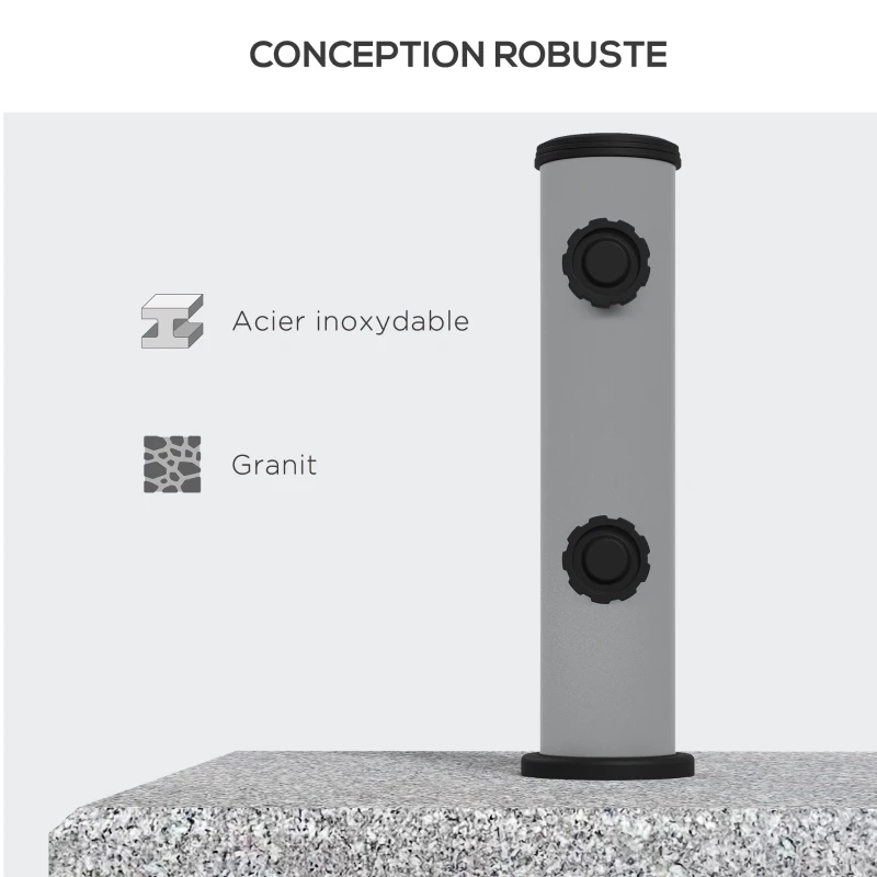 Outsunny Pied de parasol carré en granit - base de lestage poids net 28kg en métal avec 2 roulettes - dim. 41L x 41l x 37,5H cm
