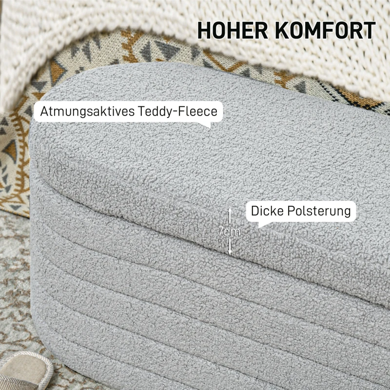 HOMCOM Bettbank, Stauraum, Teddy-Fleece, 116x41x40,5cm, Hellgrau
