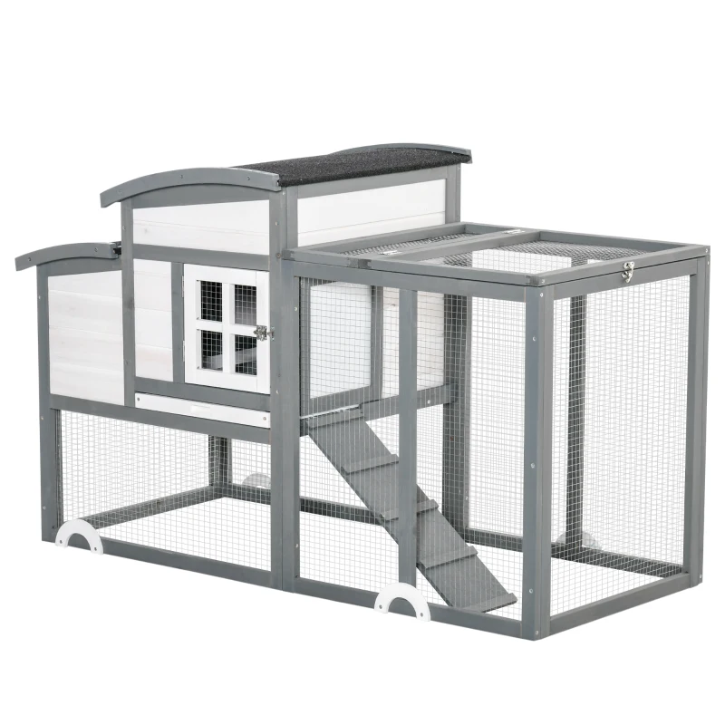 PawHut Chicken Coop with Run Hen Rabbit Hutch House Wooden Poultry Cage w/ Nesting Box Removable Tray Openable Roof Outdoor 140 x 67 x 88.5cm