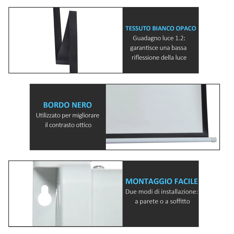 HOMCOM Schermo per Proiettore 100 Pollici Formato 4:3 Regolabile con Telecomando, Schermo di Proiezione Motorizzato Compatto, Installazione a Parete o Soffitto, 203x152 cm, Bianco