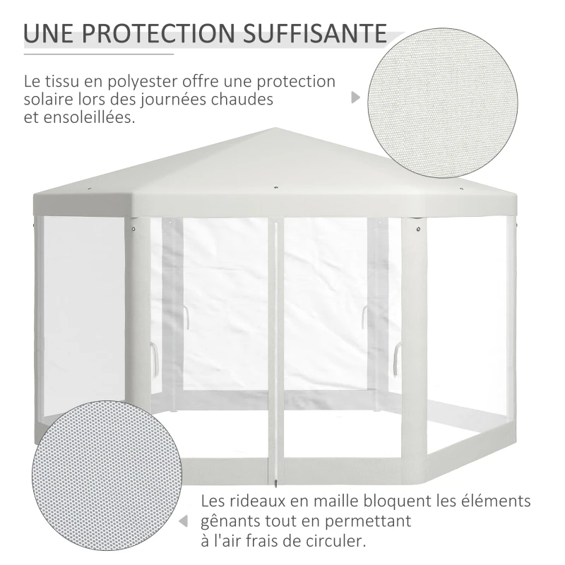 Outsunny Tonnelle barnum tente de réception hexagonale 10 m² style cosy métal polyester imperméabilisé crème