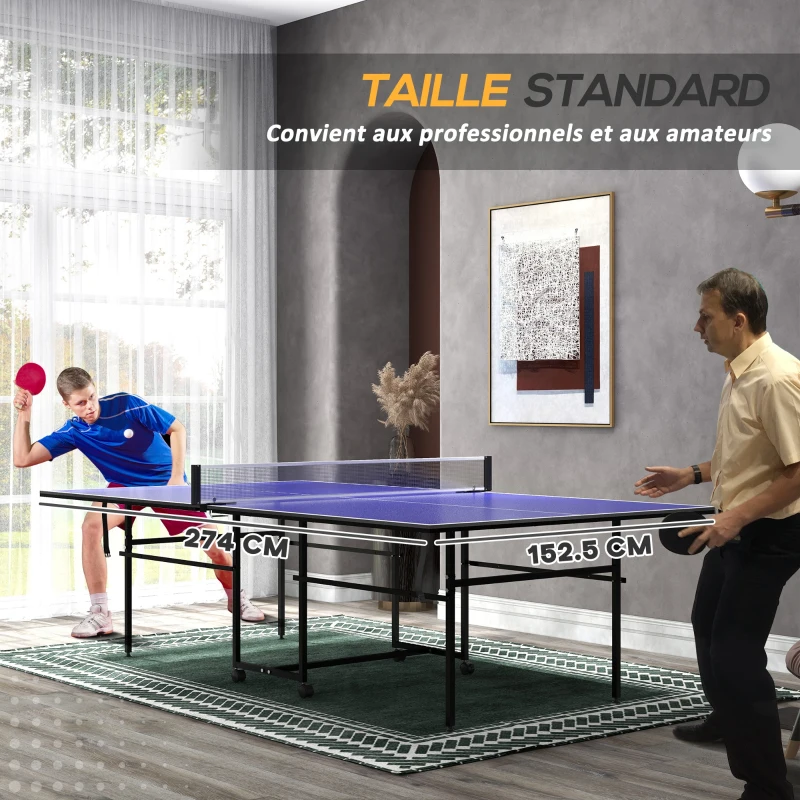 SPORTNOW Table de tennis de table ping-pong pliable compacte 4 roulettes pour intérieur 274L x 152,5l x 75,5H cm