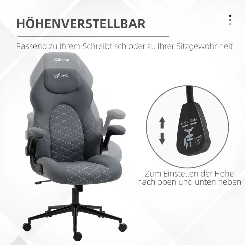 Vinsetto Bürostuhl mit Rückenlehne, höhenverstellbar, klappbare Armlehnen, Wippfunktion, dunkelgrau