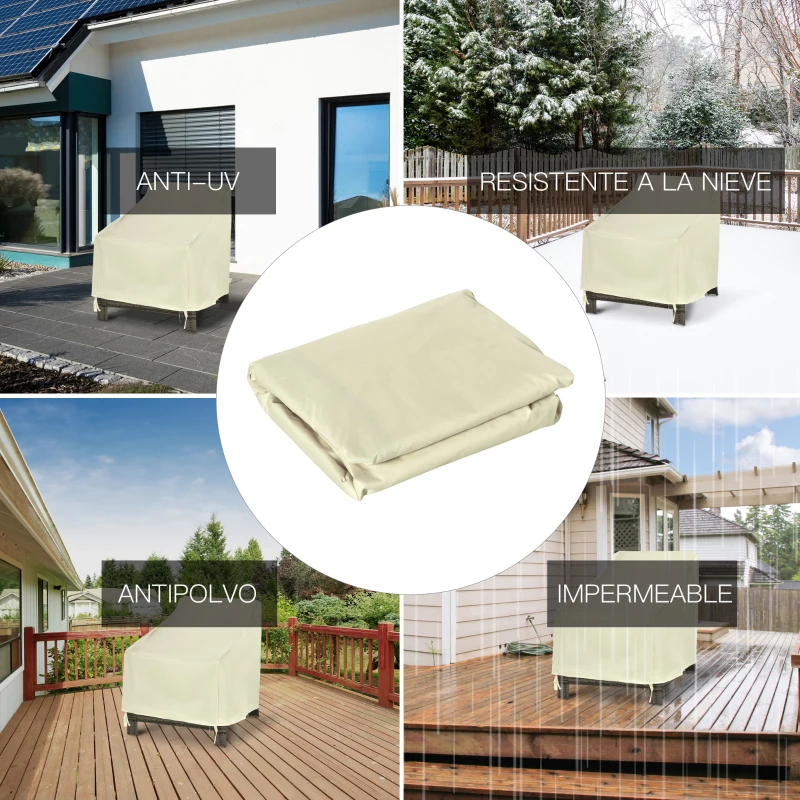 Outsunny Funda Protectora para Muebles de Jardín 68x87x77cm Funda de Tela Oxford 600D Impermeable para Patio Terraza Color Beige