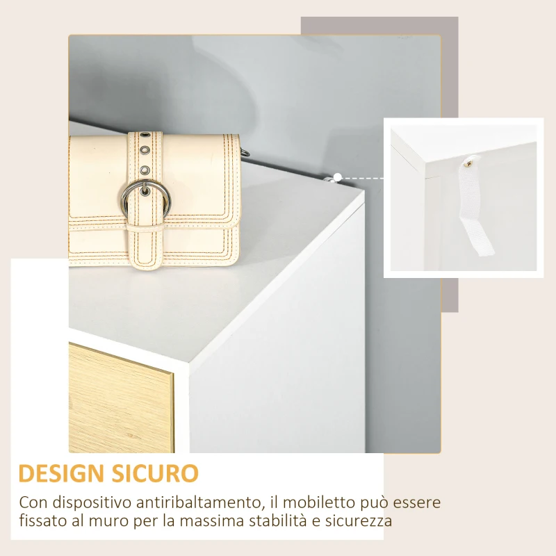 HOMCOM Mobiletto Multiuso con 3 Ripiani Aperti e Cassetti, Mobile per Soggiorno, Cucina, Ufficio in Legno Bianco, 60x40x100cm