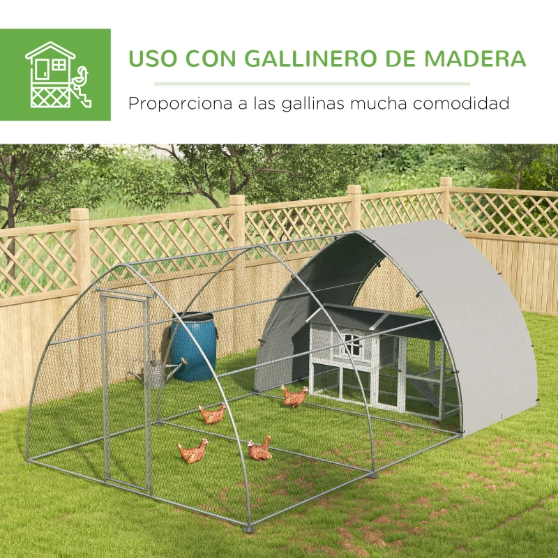 PawHut Gallinero para Exterior 304x560x220 cm Cubierta de Tela Oxford Resistente a los Rayos UV e Impermeable para Patio Plata