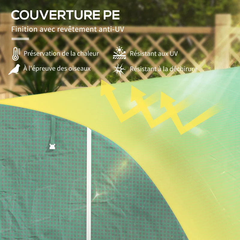 Outsunny Serre de jardin tunnel 24m² 8L x 3l x 2H m - 16 fenêtres, Porte zippée enroulable acier galvanisé, bâche PE, Vert