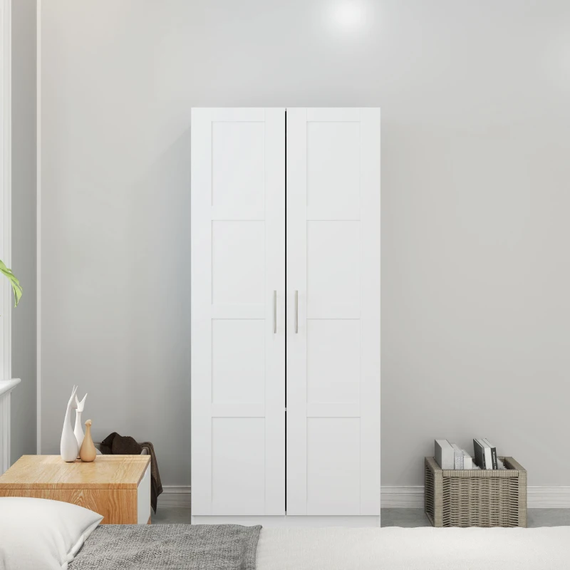 HOMCOM Double Paneled Door Wardrobe, with Shelves - White
