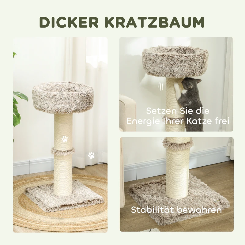 PawHut Katzenbaum, 87 cm, Katzenturm mit dickem Kratzpfosten, Plüschbett, für den Innenbereich, trägt bis zu 6 kg, Braun