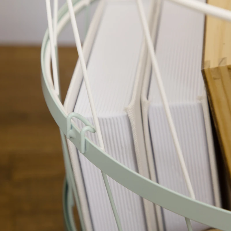 HOMCOM Mesita Auxiliar con Tapa Cesta de Alambre Apilable de Acero para Dormitorio Baño Salón Ø39,5x40,8 cm Verde