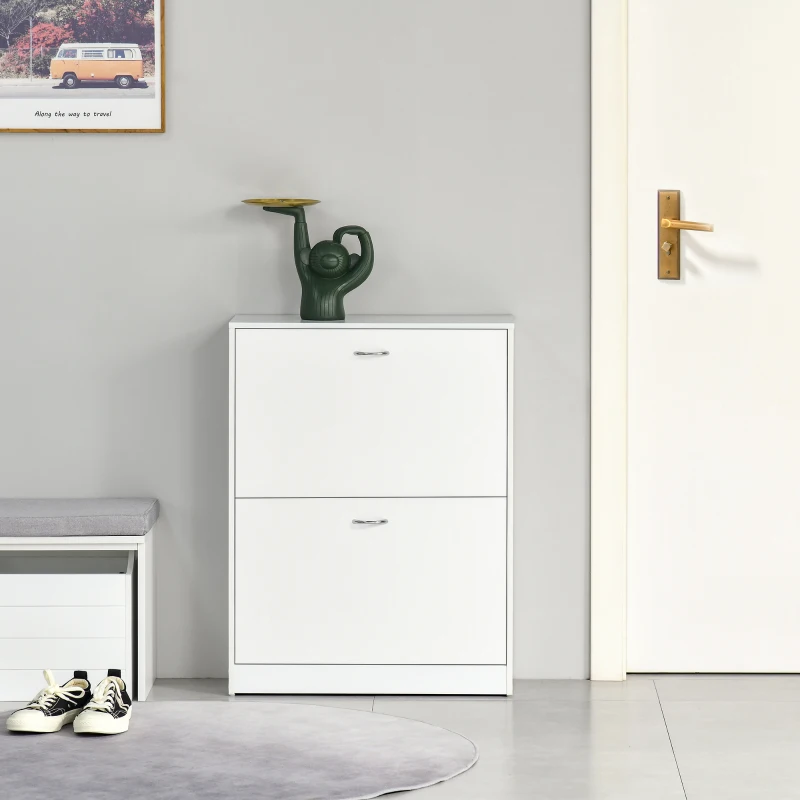 HOMCOM Zapatero Moderno Zapatero de Entrada Recibidor Estrecho con 2 Cajones y Estantes Ajustables para Pasillo 60x24x80 cm Blanco