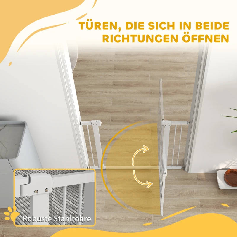 PawHut Haustiertor, 77 cm Treppengatter, verstellbare Breite 76-104 cm, mit Katzentür, für Treppen und Türöffnungen, Weiß
