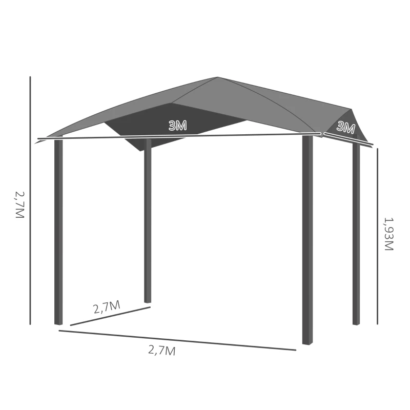 Outsunny Gartenpavillon Pavillon Überdachung Vordach Sonnenschutz Partyzelt Laube Metall + Polyester Grau 3 x 3 m