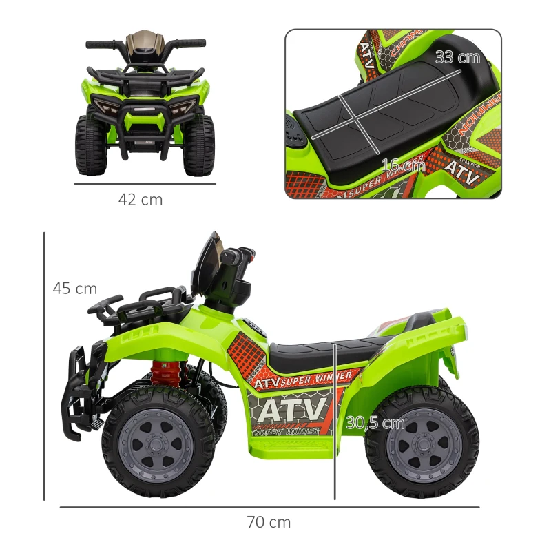 HOMCOM Quad Eléctrico Infantil para +18 Meses Vehículo Eléctrico a Batería 6V  con Velocidad de 2 km/h 70x42x45 cm Verde