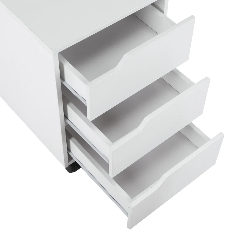 HOMCOM Caisson bureau mobile avec 3 tiroirs, meuble rangement bureau sur roulettes pour documents et imprimante, caisson de rangement compact pour travail ou chambre, 40x50x57,5cm, blanc