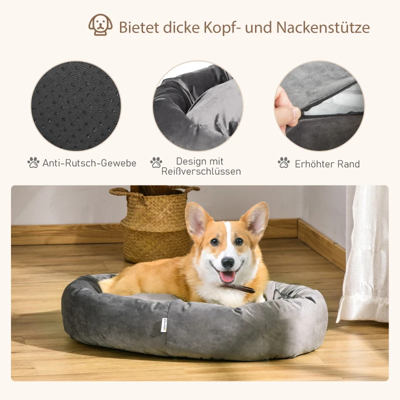 PawHut Hundebett Hundematte Hundekissen Hundematratze Hundesofa Tierbett Haustierbett rund abnehmbar waschbar für Hunde Katzen samtartiges Polyester Dunkelgrau 81,5 x 58 x 18 cm