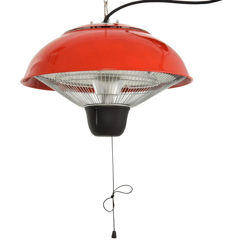 Outsunny 1500W Garden Electric Halogen Outdoor Heater Hanging Lamp Aluminum Outdoor Ceiling Mounted Heat Warmer - Red