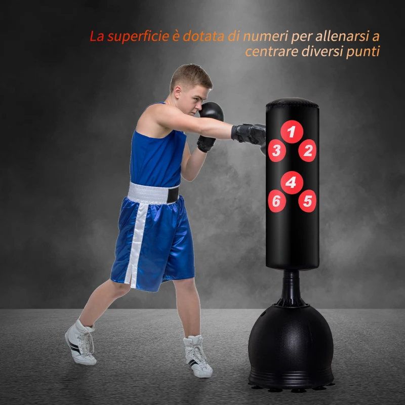 HOMCOM Sacco da Boxe da Terra, Sacco da Pugile per Adulti e Bambini, Fit Boxe Arti Marziali (50x50x165cm)