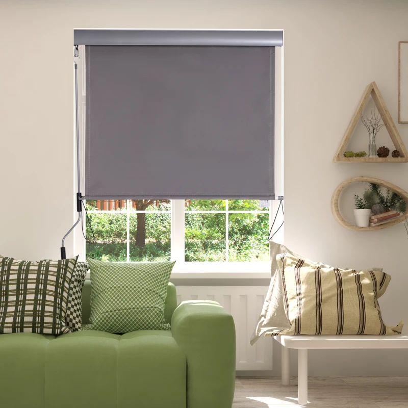 Outsunny Tenda Avvolgibile Parasole con Manovella, Installazione a Muro o Soffitto, 120x200cm, Grigio