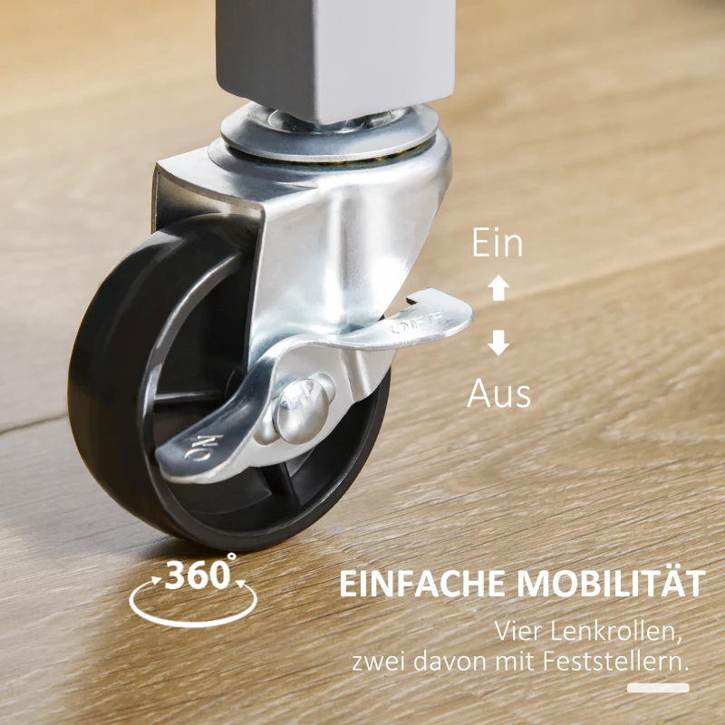 HOMCOM Küchenwagen mit Schubladen, Schrankfach 108 x 45 x 89cm Grau+Natur