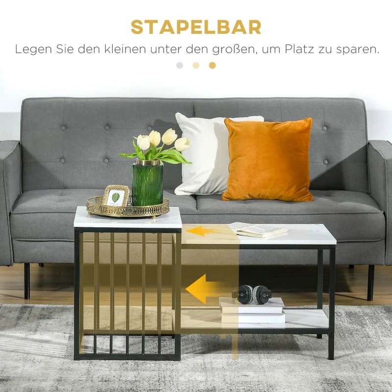 HOMCOM Satztisch-Set, pflegeleichte Oberflächen, Stahlgestell, Weiß/Schwarz