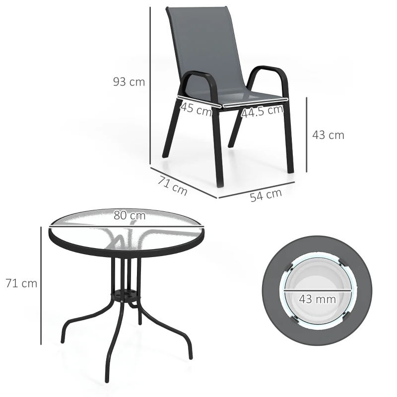 Outsunny Five-Piece Steel Patio Set, with Glass-Top Table - Dark Grey