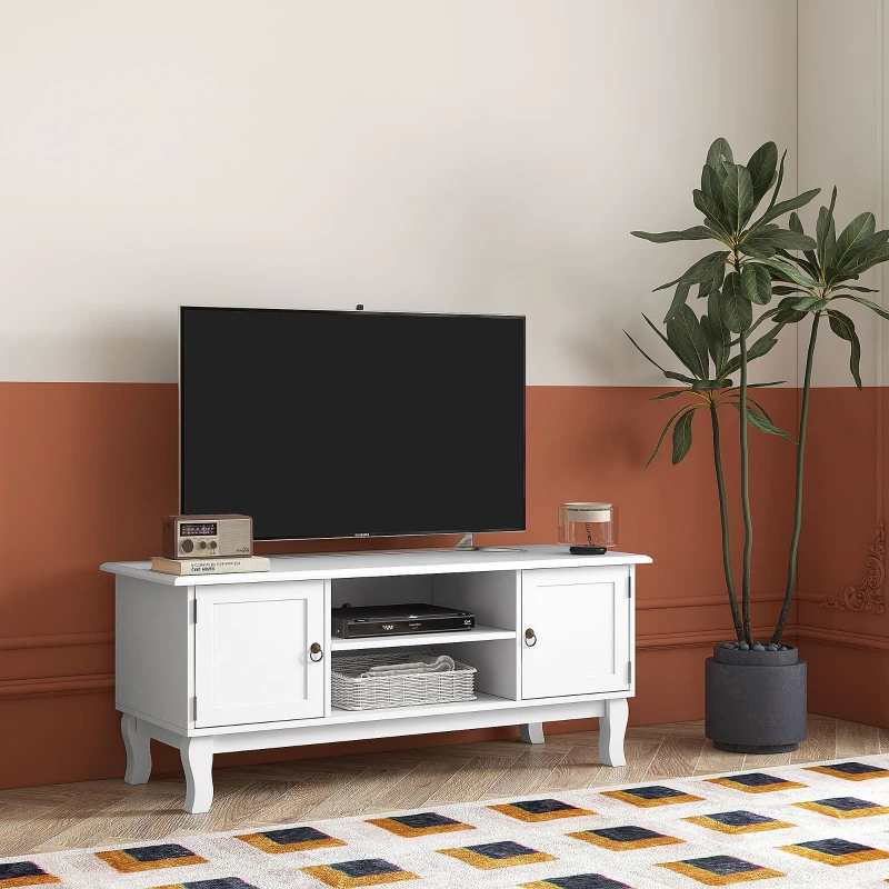 HOMCOM Mobile Porta Tv Bianco Opaco Classico con Ante in Legno per TV 50'' 120×45×50.5cm