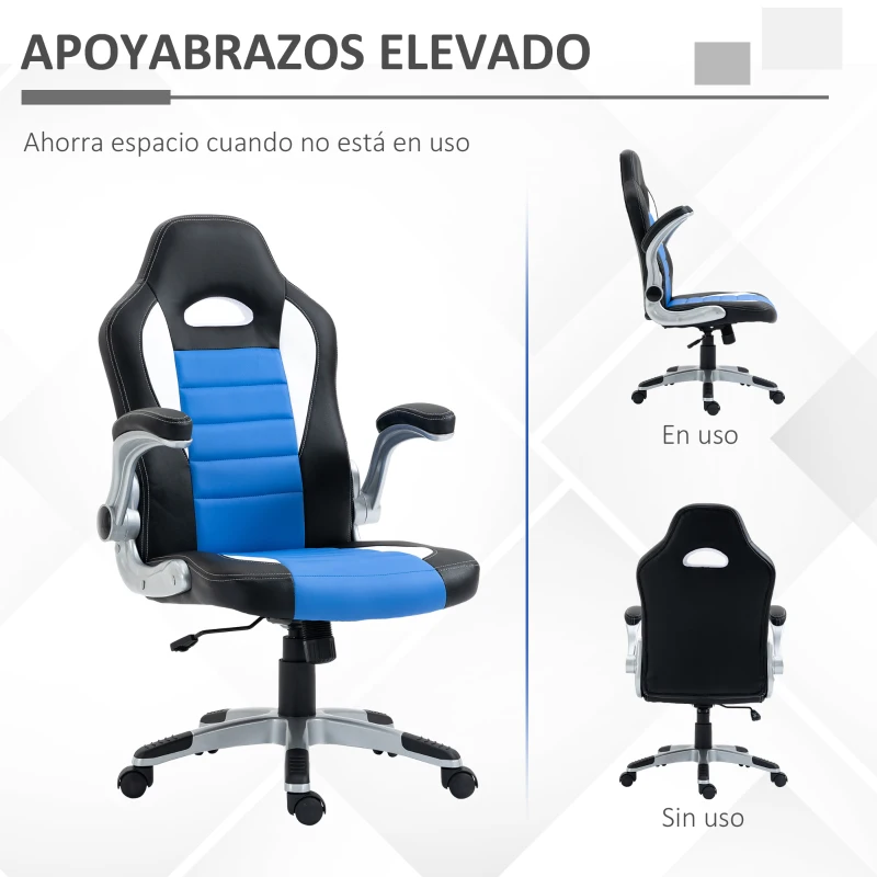 HOMCOM  Silla de Juego Escitorio Silla Giratorio de Ordenador para Jóvenes Ergonómica Regulable con Ruedas Azul