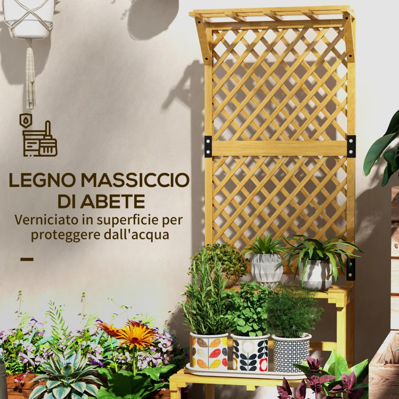 Outsunny Fioriera con Grigliato a 2 Livelli con Tetto e Ripiani a Doghe, in Legno di Abete, 60x50x166 cm