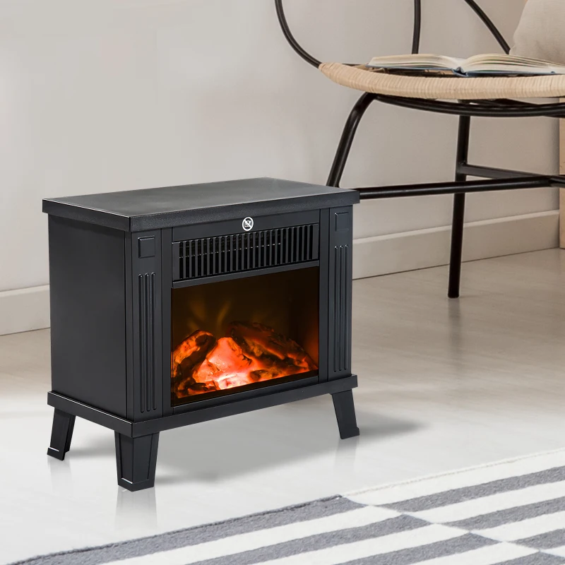 HOMCOM Camino Elettrico da Terra Moderno Potenza 600W/1200W con Effetto Fiamma 34 x 17 x 31cm Nero