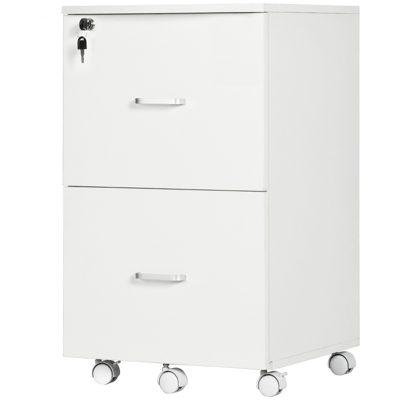 Vinsetto Caisson de bureau rangement sur roulettes dossier meuble armoire de bureau 2 tiroirs verrouillables en MDF panneaux de particules dim. 43L x 45l x 72H cm blanc
