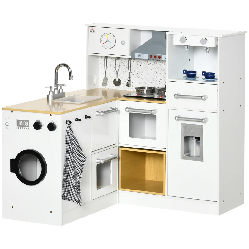 HOMCOM Cucina Giocattolo 2 Pezzi per Bambini 3-6 Anni con Utensili da Cucina, Luci ed Effetti Sonori, in MDF e PP(m-10)