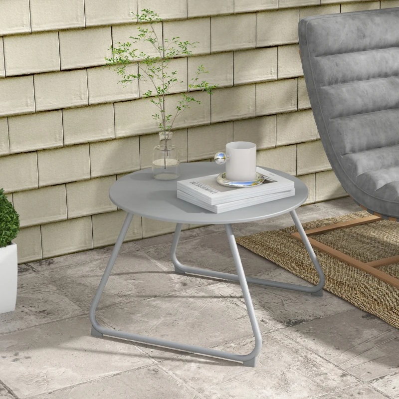 Outsunny Table basse de jardin ronde, table d'appoint extérieur, Ø60 cm, patins antidérapants réglables, métal époxy, gris
