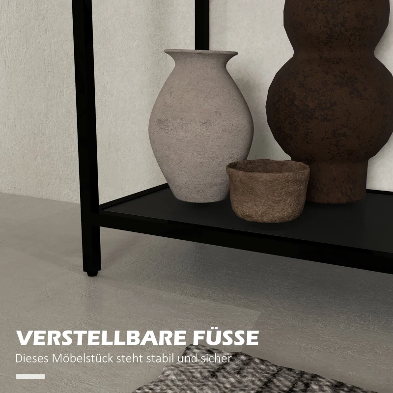 HOMCOM Konsolentisch mit 2 Regalen, Flurtisch, Flurkonsole, Schwarz