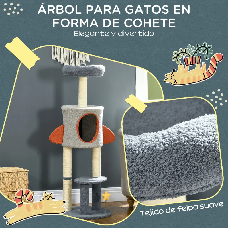 PawHut Árbol Rascador para Gatos 116 cm Tipo de Cohete Torre para Gatos con Postes Cama Cueva Juguete Estrella Ø44x116 cm Azul