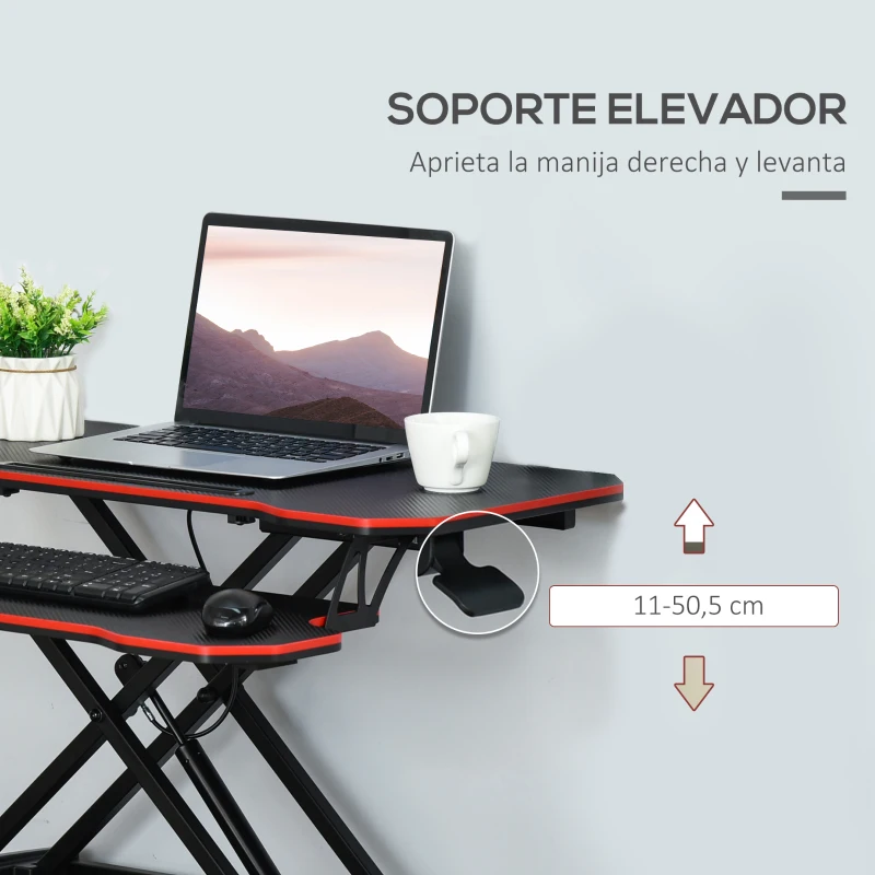 Vinsetto Convertidor de Escritorio de Pie con Altura Ajustable de 11-50,5 cm Bandeja para Teclado Desmontable y Plataforma de 80x40 cm Estación de Trabajo 80x40x50,5 cm Negro