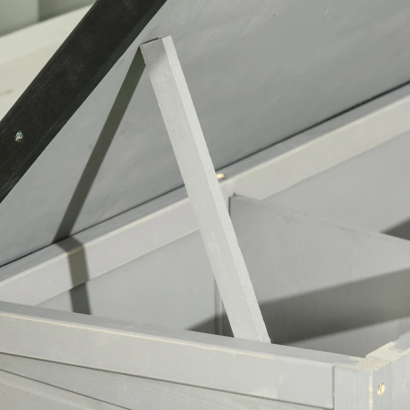 PawHut Conigliera Rialzata in Legno da Esterni con Tetto Apribile e Vassoio Estraibile, 84x43x70cm, Grigio