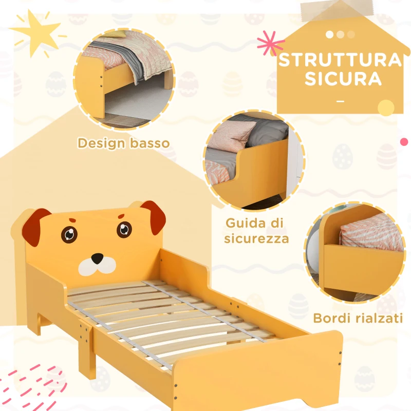 ZONEKIZ Lettino per Bambini 3-6 Anni con Sponde Laterali Anticaduta in MDF, 143x74x66 cm, Giallo