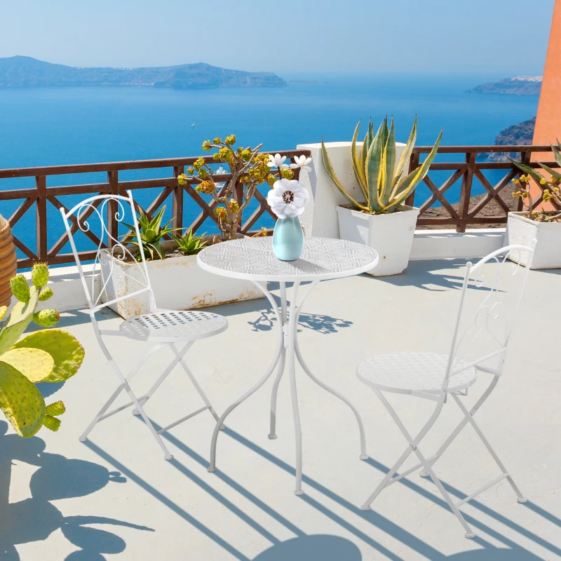 Outsunny Three-Piece Metal Bistro Set - White