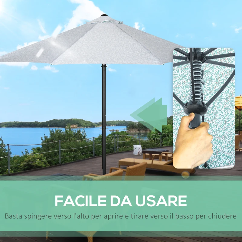 Outsunny Ombrellone da Giardino 3x2.5 m in Metallo a 2 Sezioni con 8 Stecche e Copertura in Poliestere