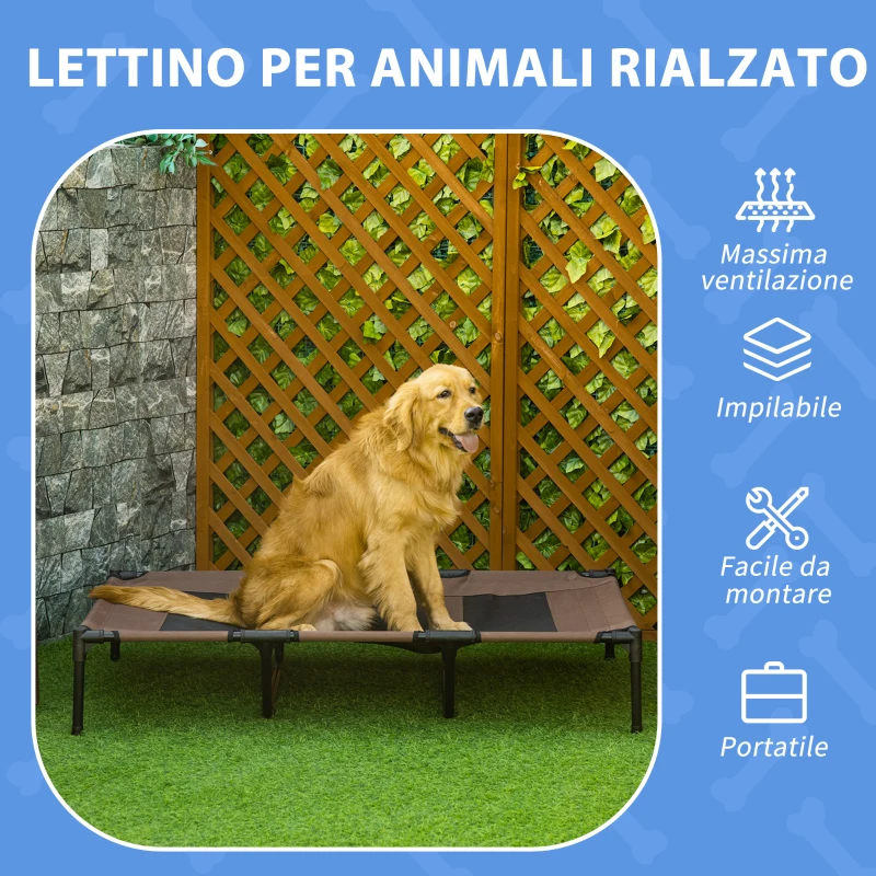 PawHut Lettino per Cani di Taglia Grande Fino a 50kg, Metallo e Tessuto Oxford, 122x92x23 cm, Marrone