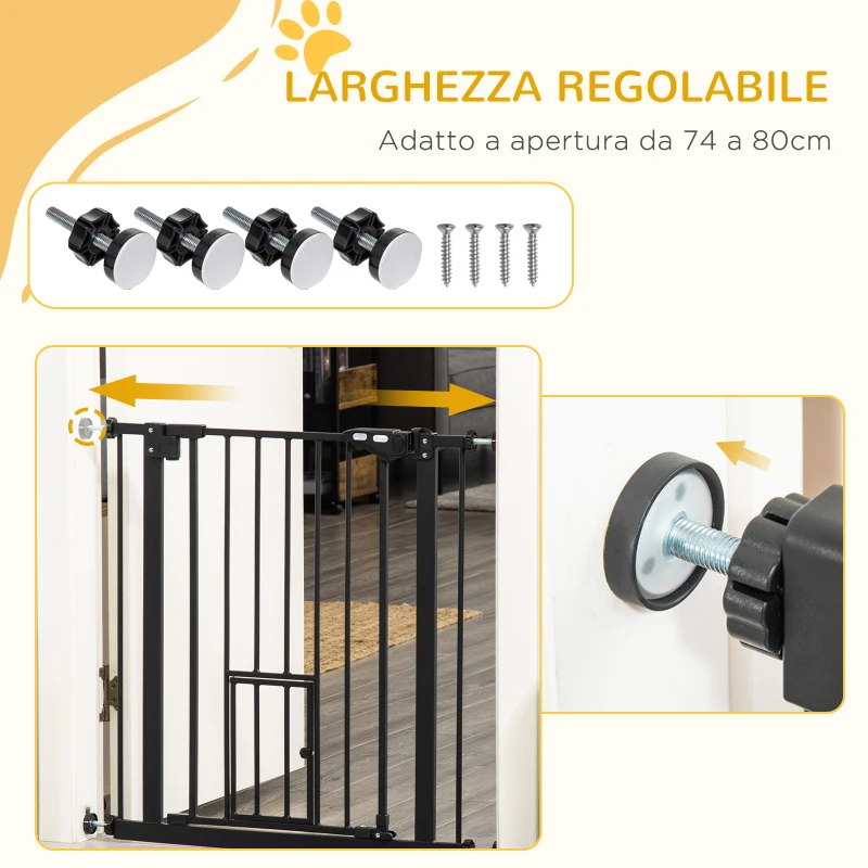 PawHut Cancelletto per Cani Estensibile con Fissaggio a Pressione e Chiusura Automatica, 68x76.2 cm, Nero