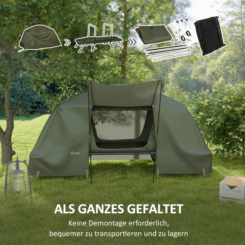 Outsunny 2-in-1 Campingbett, wasserdichte Zeltplane, verstellbare Metallbeine, bis 180 kg, 215 x 80 x 125cm, Grün