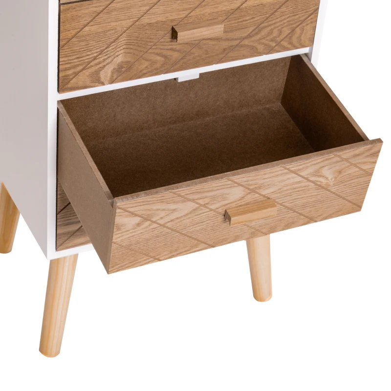 HOMCOM 4 Drawers Bedside Cabinet Wooden Table Storage Chest Organiser Night Stand Scandinavian Nordic Style Home Furniture