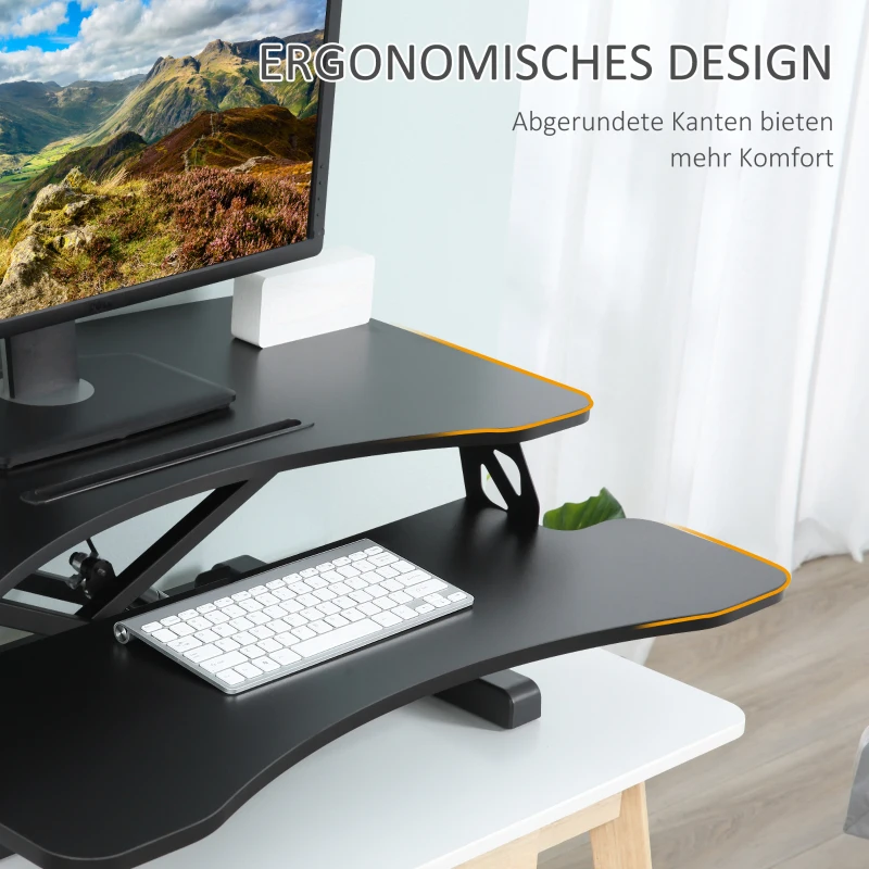 Vinsetto Steh-Sitz Schreibtisch Computertisch Stehpult Standtisch Schreibtisch höhenverstellbar Erhöhung Tischaufsatz ergonomisch Design MDF Metall Schwarz 85 x 71 x 11-50,5 cm