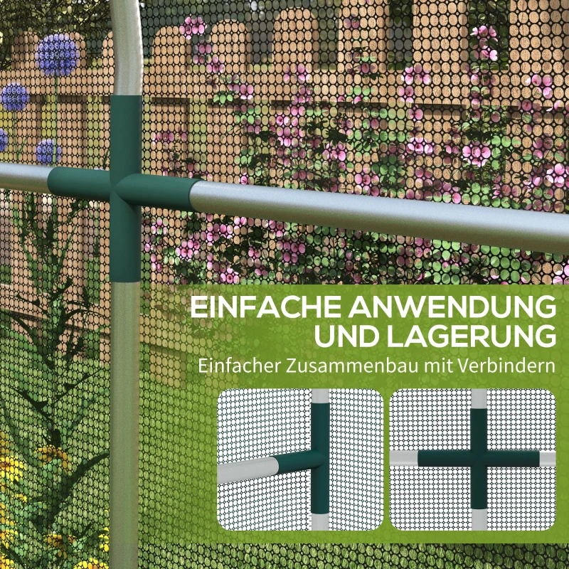 Outsunny Vogelschutznetz, Pflanzenschutz, robust, Tür mit Reißverschluss, 120x360x188 cm, Schwarz/Silber