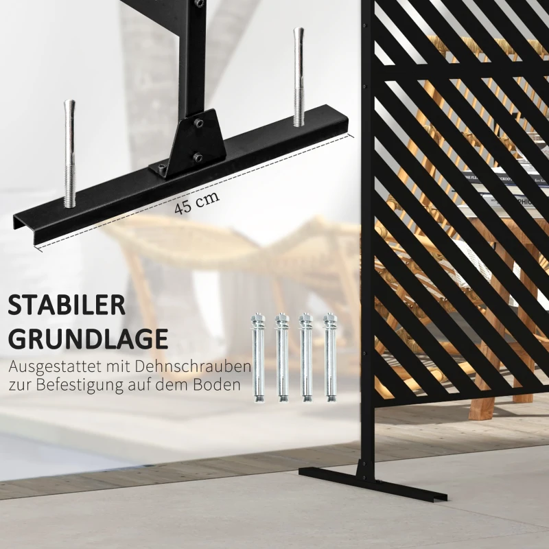 Outsunny Sichtschutz Sichtschutz Garten Gartenabtrennung, geometrische Formen, Metall, 122 x 45 x 198 cm, Schwarz