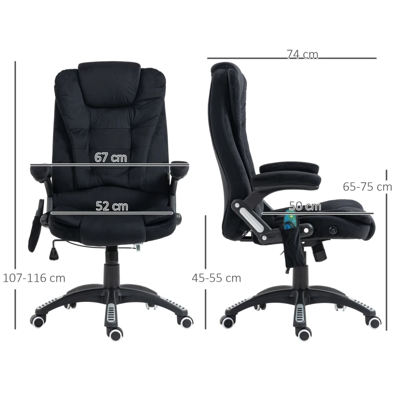 Vinsetto Bürostuhl mit Massage- & Wärmefunktion, ergonomisch, höhenverstellbar, Schwarz(m-3)